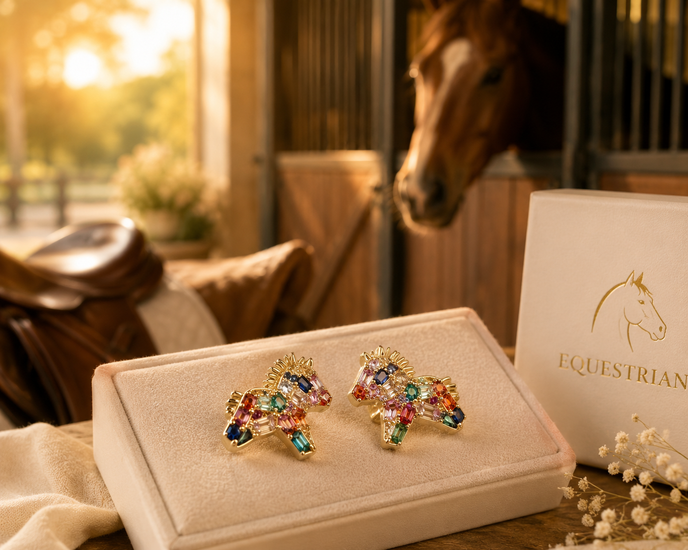 18k Gold Ohrringe mit Pferdemotiv