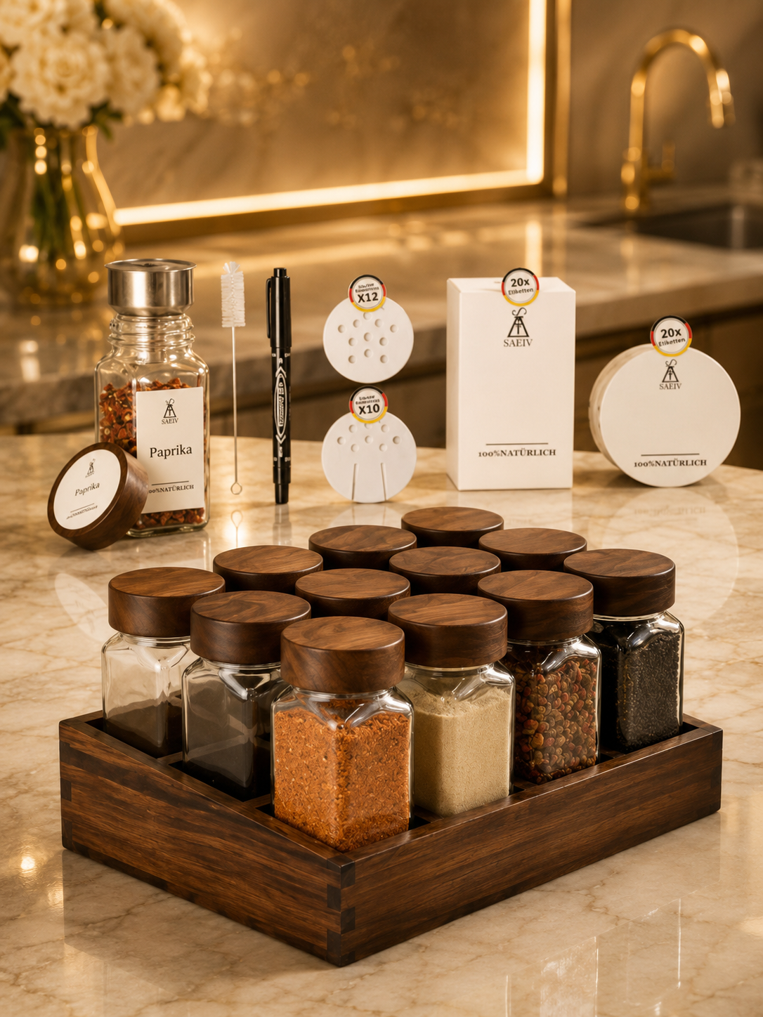 Gewürzgläser Set mit Regal
