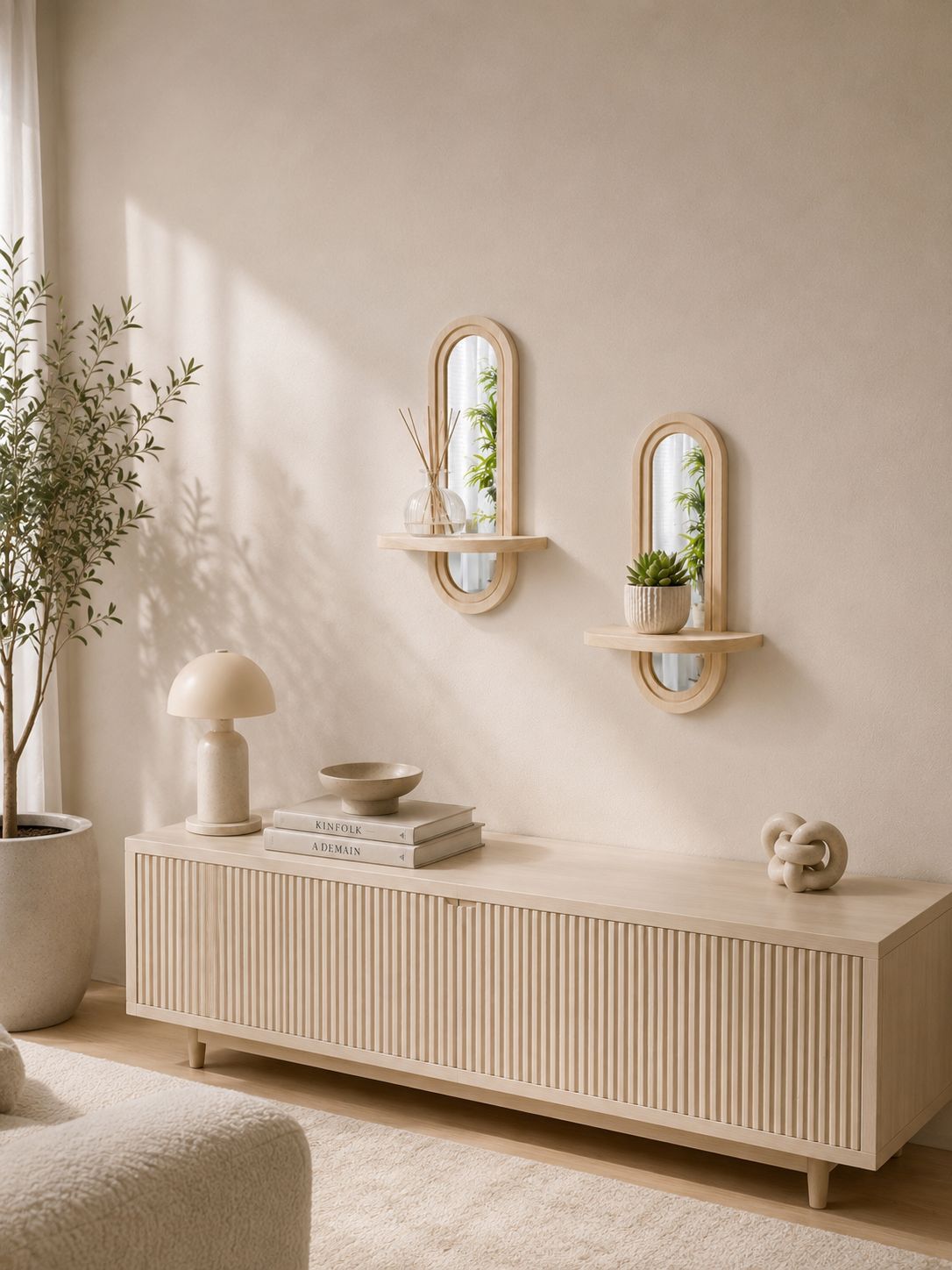BOHO-Wandregal mit Spiegel