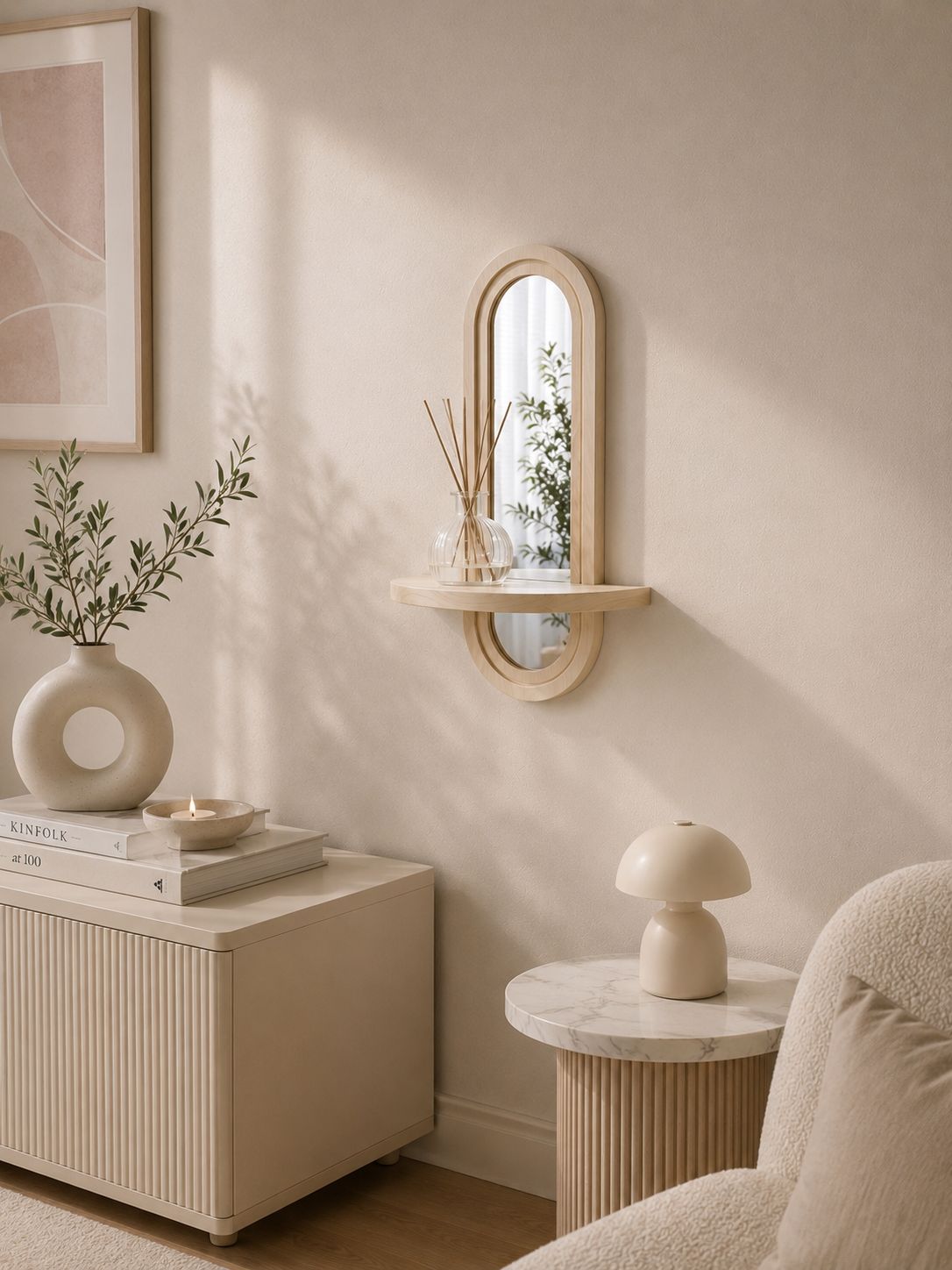 BOHO-Wandregal mit Spiegel